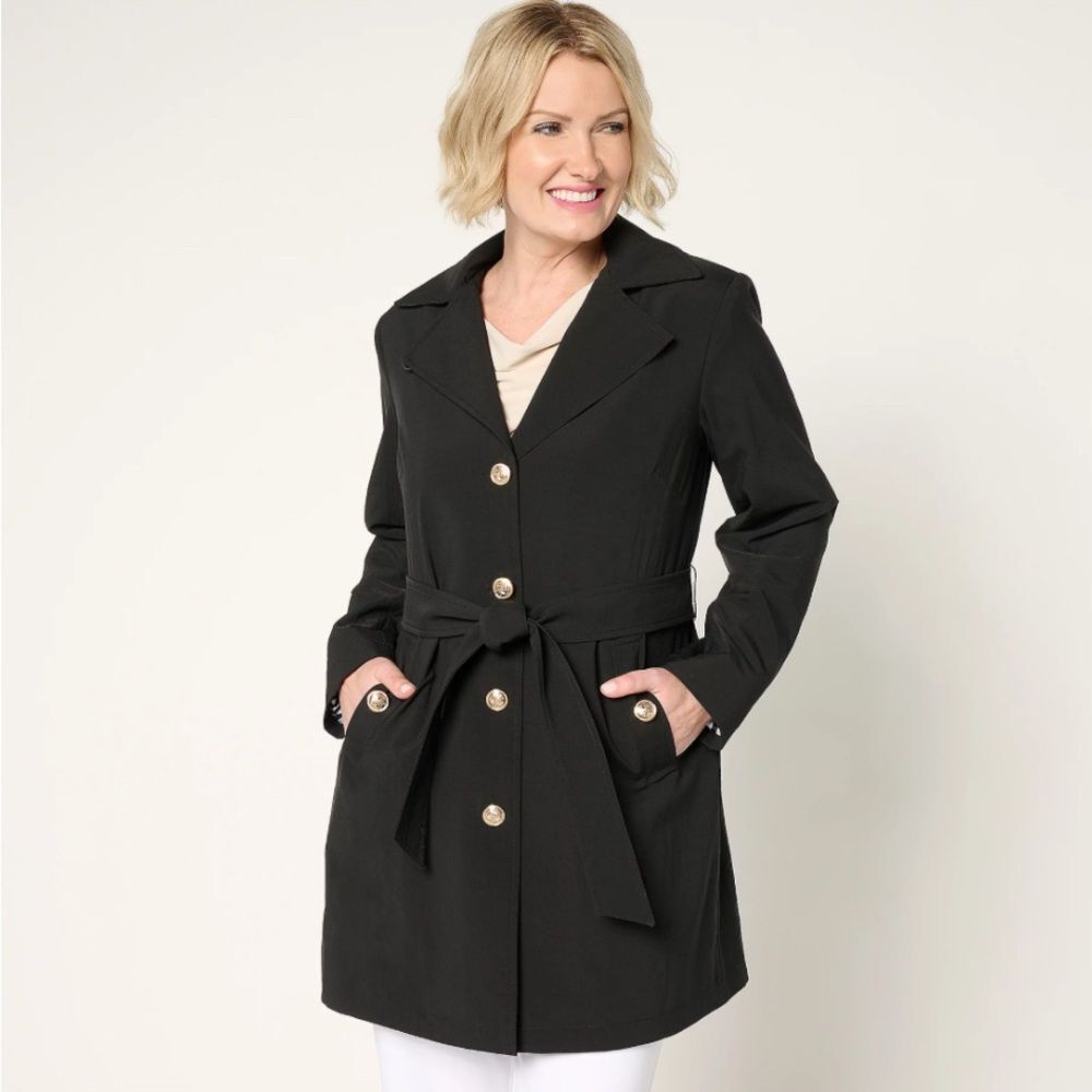 Dennis Basso Regular Water Resistant Trench Coat with Hood